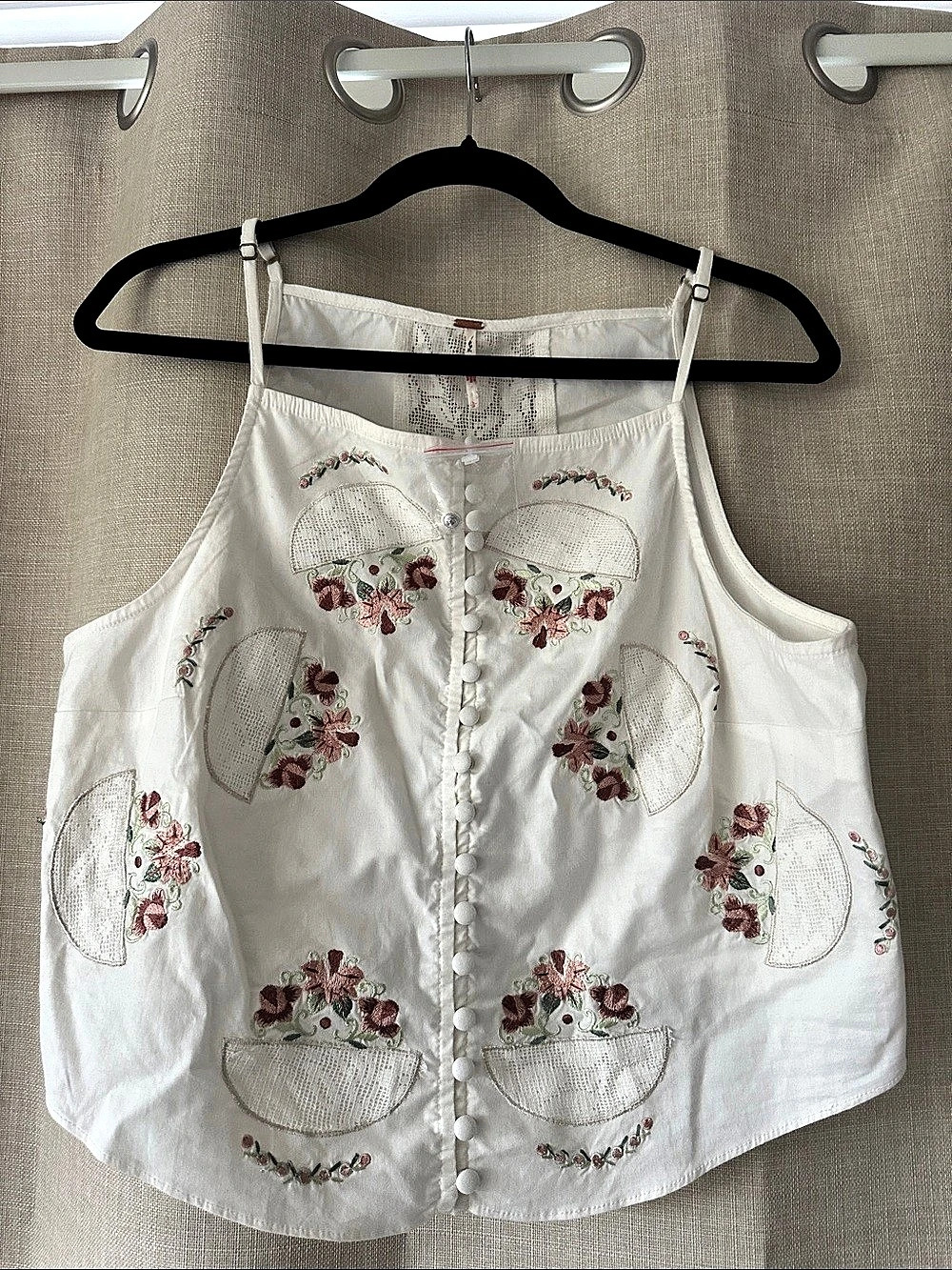 Free People Lace Embroidery Tank White Sz L New